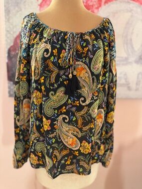 Jade Johnny Was Navy Paisley Floral Tassel Peasant